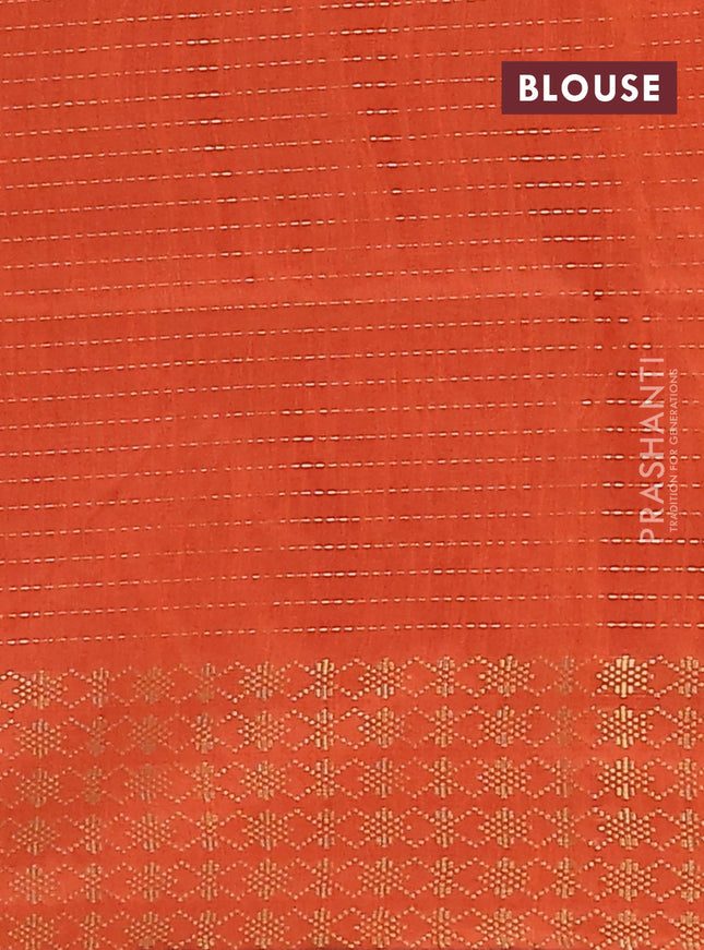 Semi dupion saree purple and orange with allover zari stripe weaves and zari woven border
