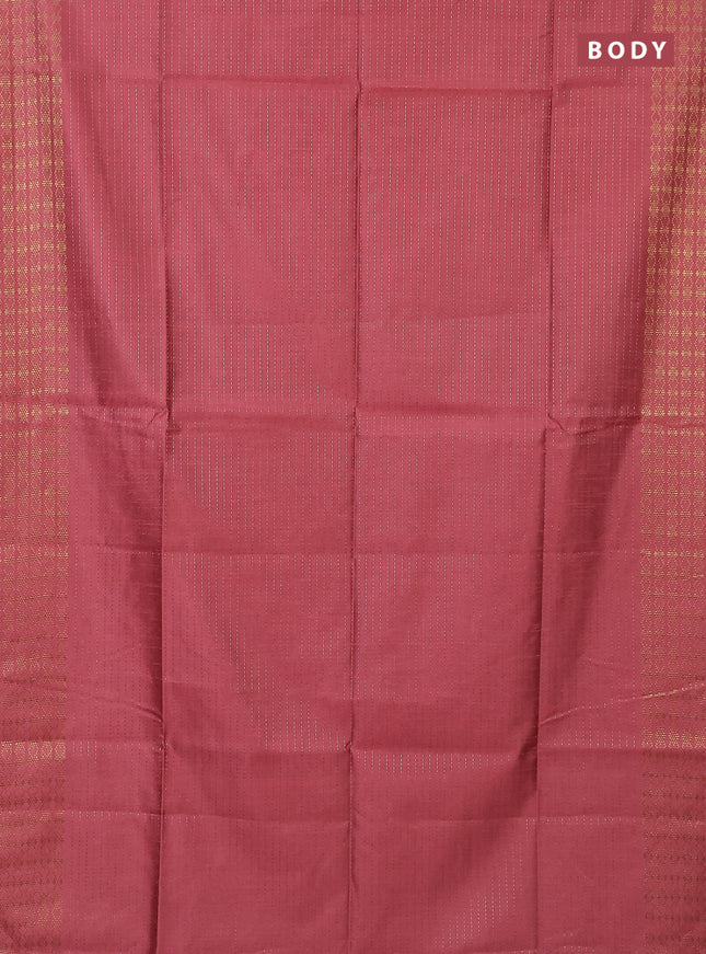 Semi dupion saree peach shade and blue with allover zari stripe weaves and zari woven border