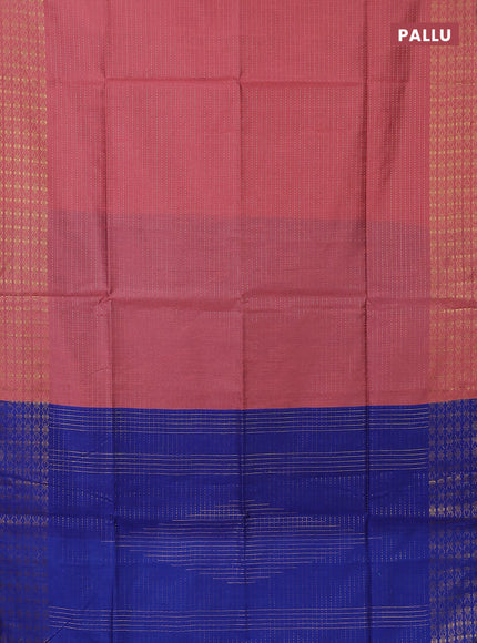 Semi dupion saree peach shade and blue with allover zari stripe weaves and zari woven border