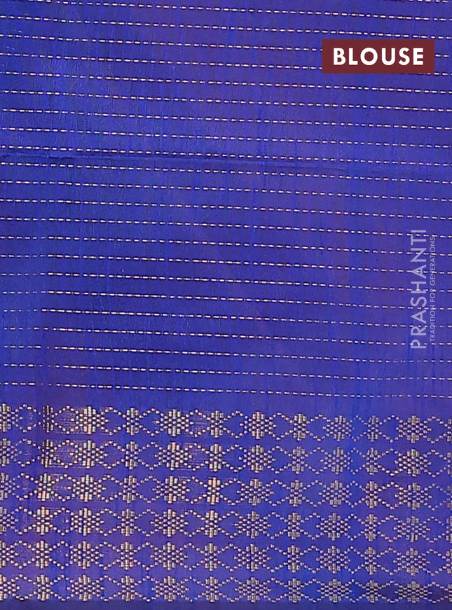 Semi dupion saree peach shade and blue with allover zari stripe weaves and zari woven border