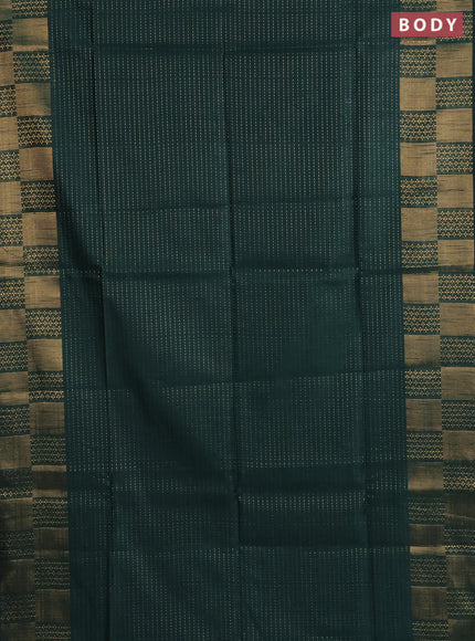 Semi dupion saree bottle green with allover zari stripe weaves and zari woven border