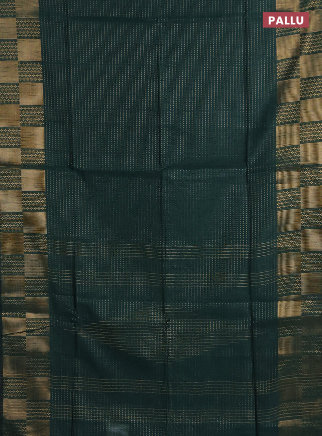Semi dupion saree bottle green with allover zari stripe weaves and zari woven border