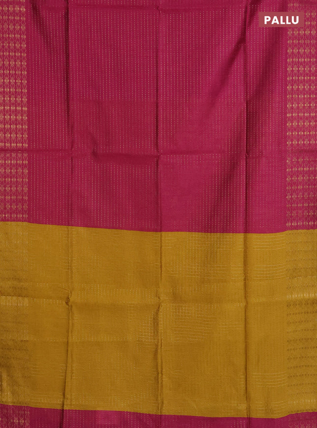 Semi dupion saree pink and yellow with allover zari stripe weaves and zari woven border