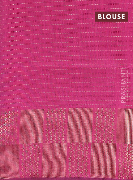 Semi dupion saree bottle green and pink with allover zari stripe weaves and zari woven border