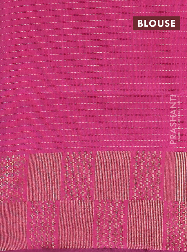 Semi dupion saree bottle green and pink with allover zari stripe weaves and zari woven border