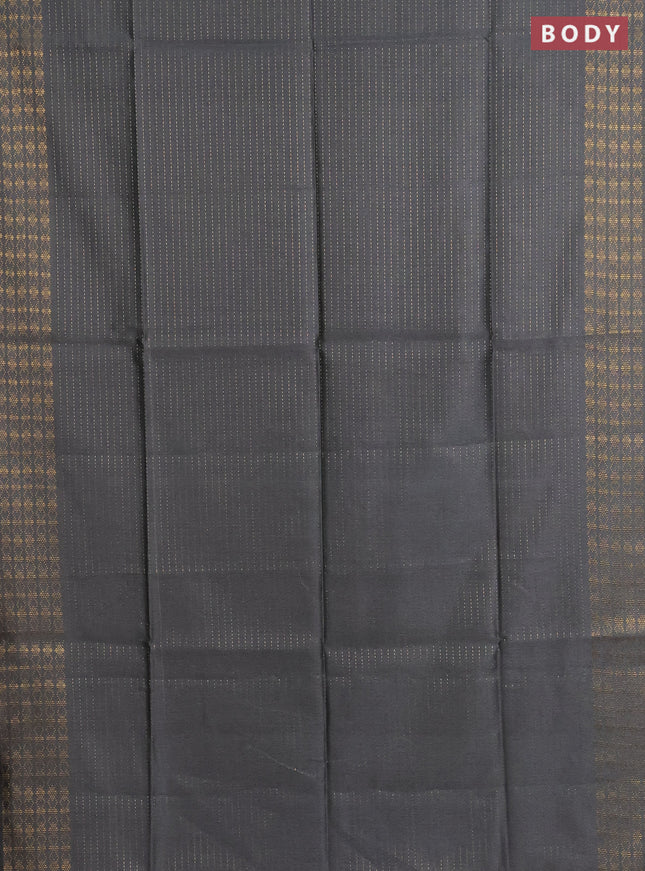 Semi dupion saree grey and pink with allover zari stripe weaves and zari woven border