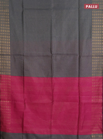 Semi dupion saree grey and pink with allover zari stripe weaves and zari woven border