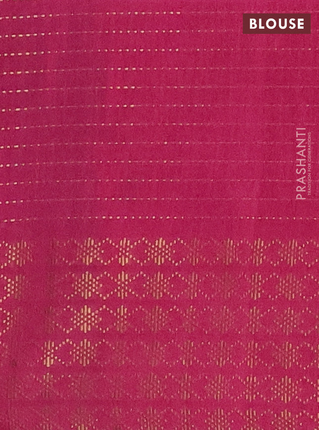 Semi dupion saree grey and pink with allover zari stripe weaves and zari woven border
