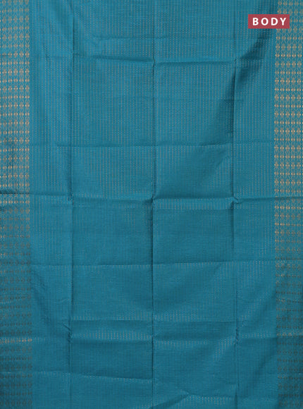 Semi dupion saree teal blue and blue with allover zari stripe weaves and zari woven border