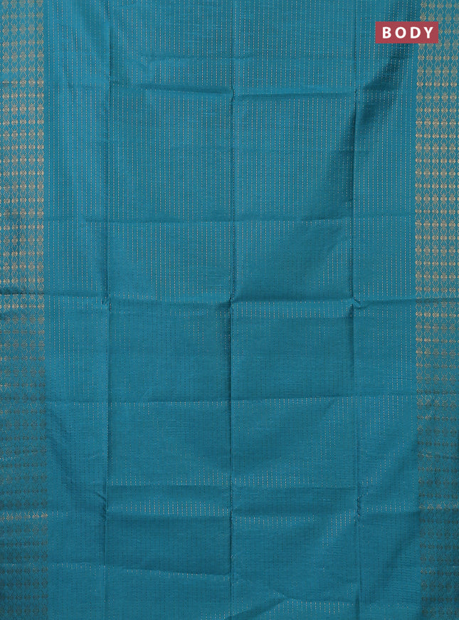 Semi dupion saree teal blue and blue with allover zari stripe weaves and zari woven border