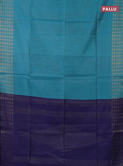 Semi dupion saree teal blue and blue with allover zari stripe weaves and zari woven border