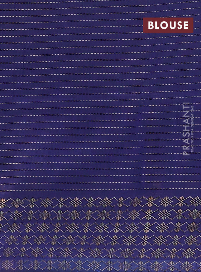 Semi dupion saree teal blue and blue with allover zari stripe weaves and zari woven border