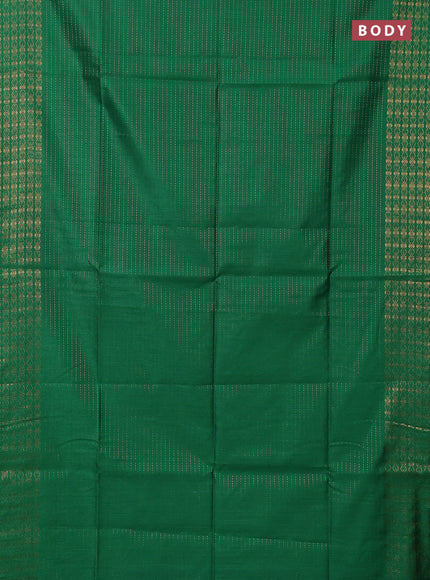 Semi dupion saree green and pink with allover zari stripe weaves and zari woven border