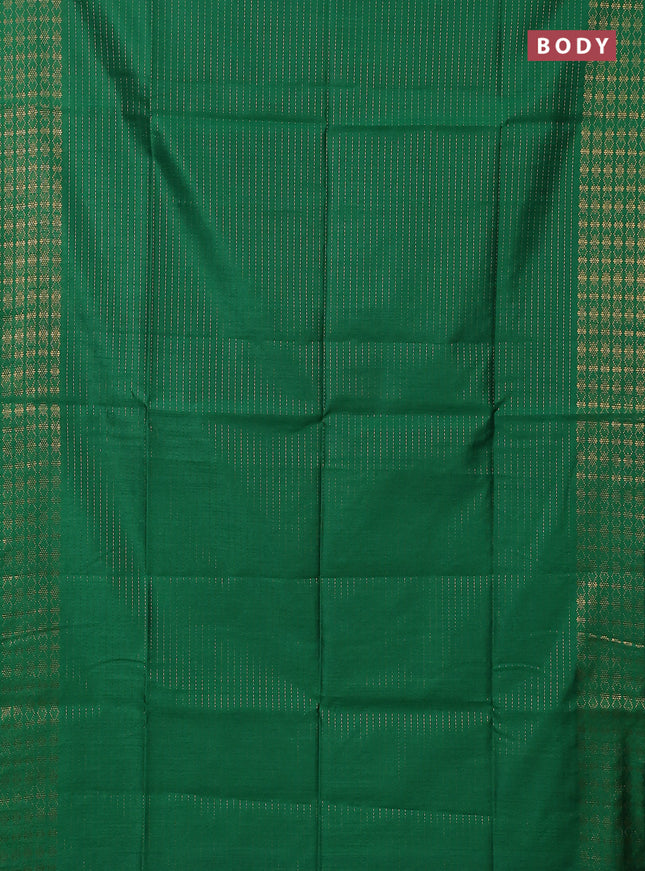 Semi dupion saree green and pink with allover zari stripe weaves and zari woven border