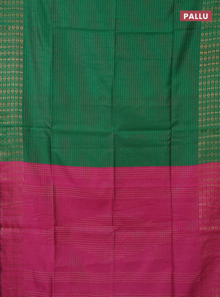 Semi dupion saree green and pink with allover zari stripe weaves and zari woven border