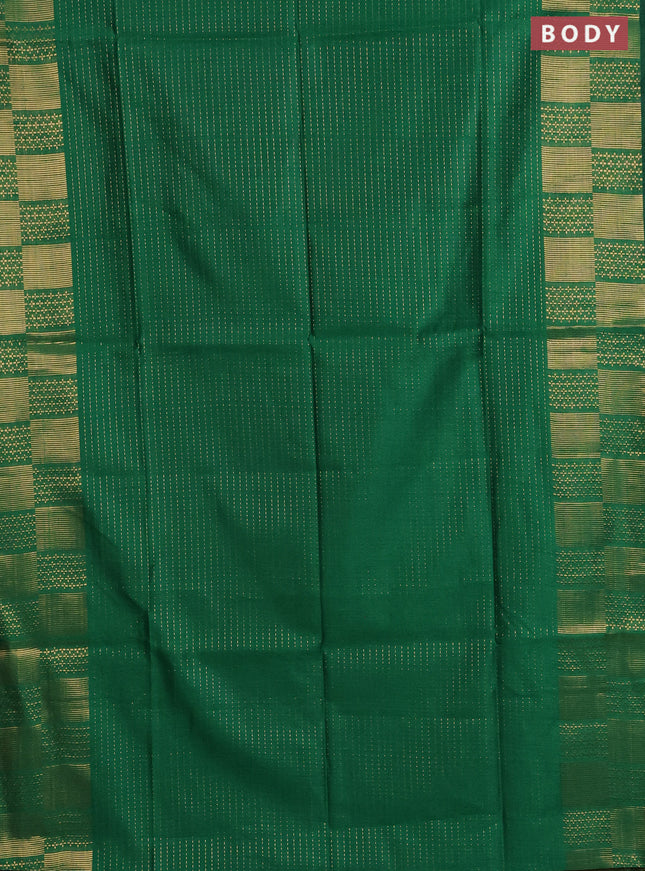 Semi dupion saree green with allover zari stripe weaves and zari woven border