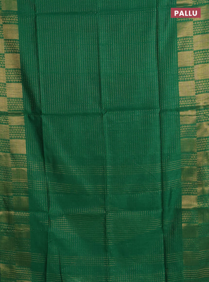 Semi dupion saree green with allover zari stripe weaves and zari woven border