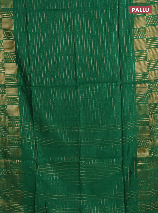 Semi dupion saree green with allover zari stripe weaves and zari woven border
