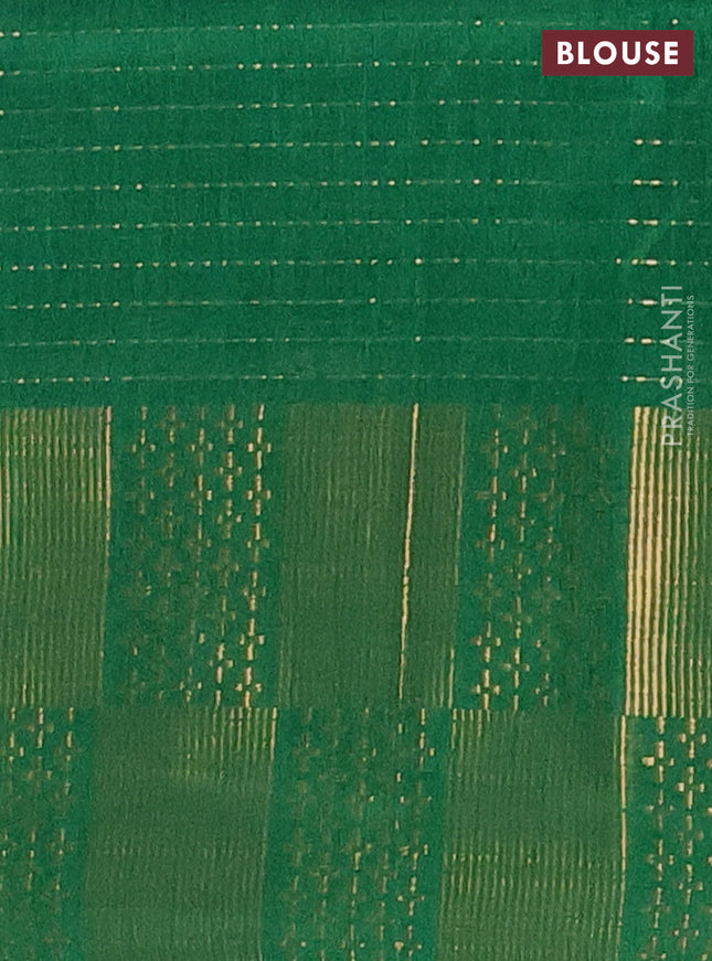 Semi dupion saree green with allover zari stripe weaves and zari woven border