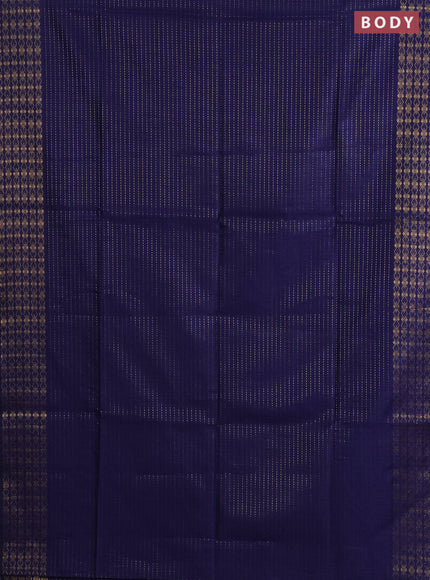 Semi dupion saree navy blue and teal blue with allover zari stripe weaves and zari woven border