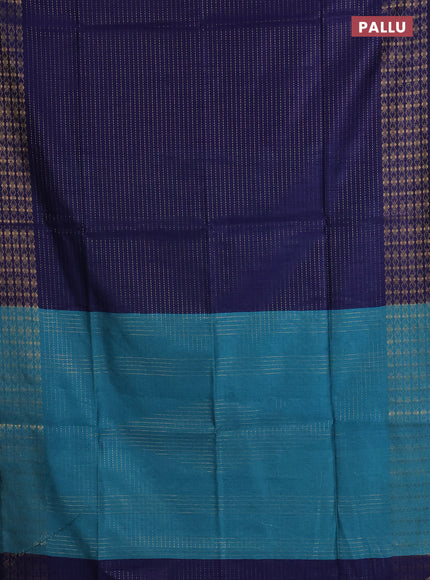 Semi dupion saree navy blue and teal blue with allover zari stripe weaves and zari woven border