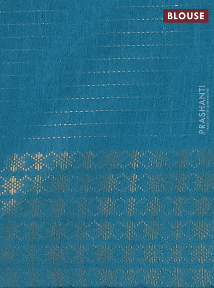Semi dupion saree navy blue and teal blue with allover zari stripe weaves and zari woven border
