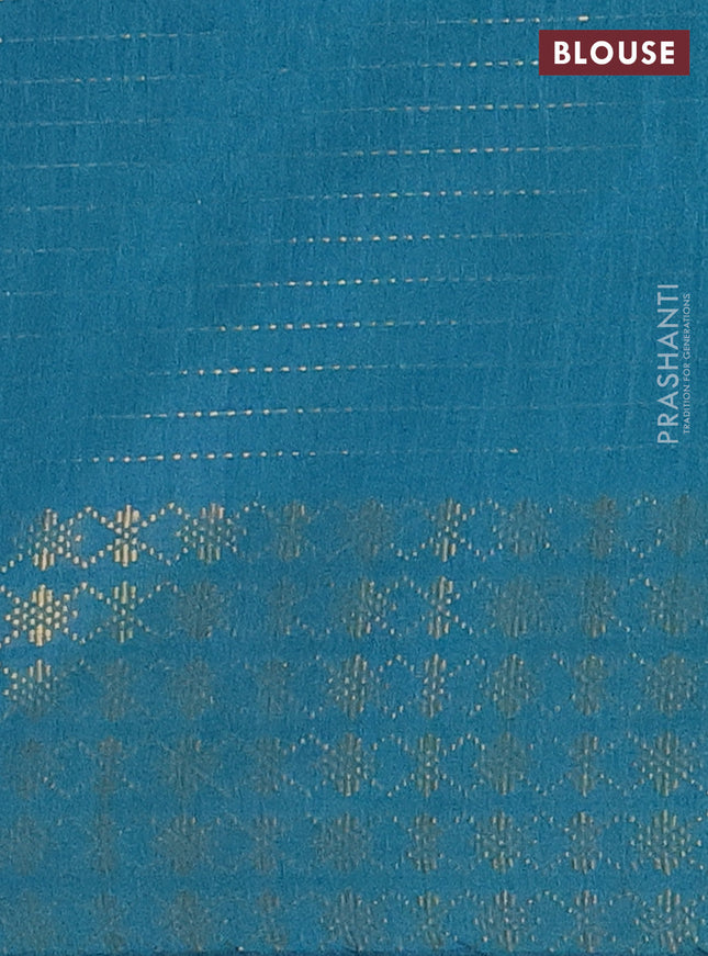 Semi dupion saree navy blue and teal blue with allover zari stripe weaves and zari woven border