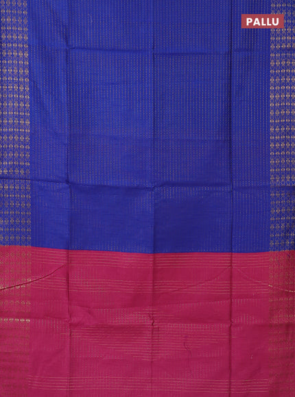 Semi dupion saree blue and pink with allover zari stripe weaves and zari woven border