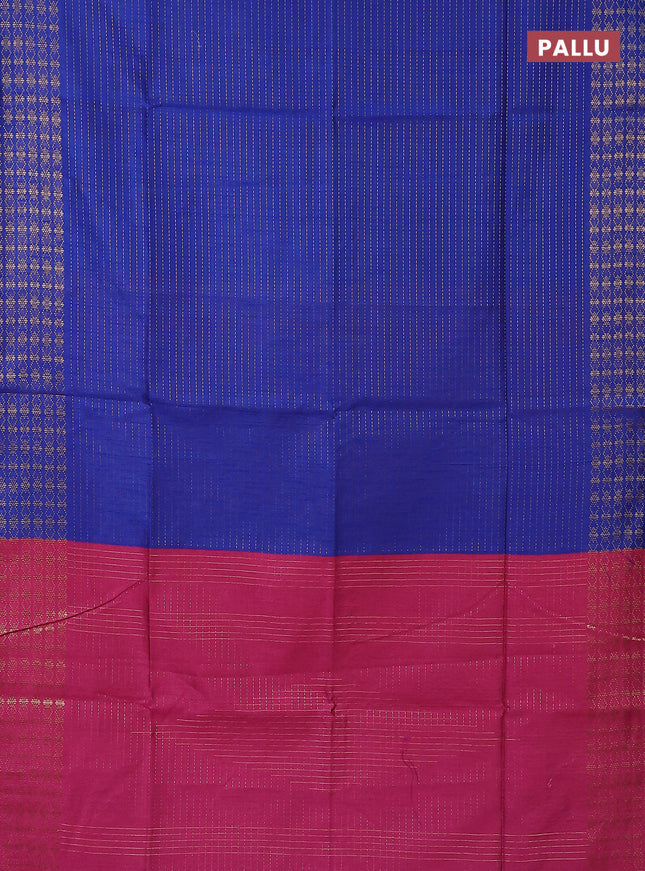 Semi dupion saree blue and pink with allover zari stripe weaves and zari woven border