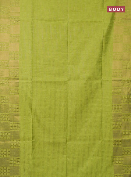 Semi dupion saree fluorescent green with allover zari stripe weaves and zari woven border