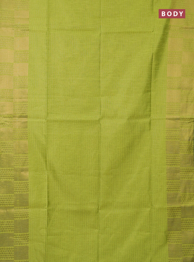 Semi dupion saree fluorescent green with allover zari stripe weaves and zari woven border