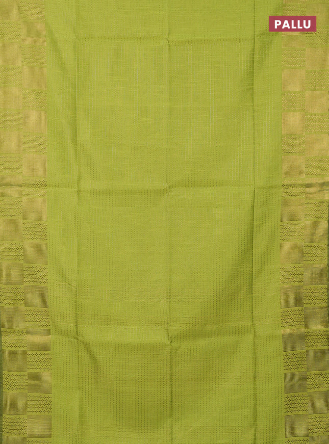 Semi dupion saree fluorescent green with allover zari stripe weaves and zari woven border