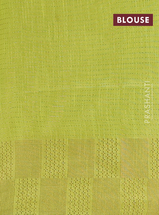 Semi dupion saree fluorescent green with allover zari stripe weaves and zari woven border