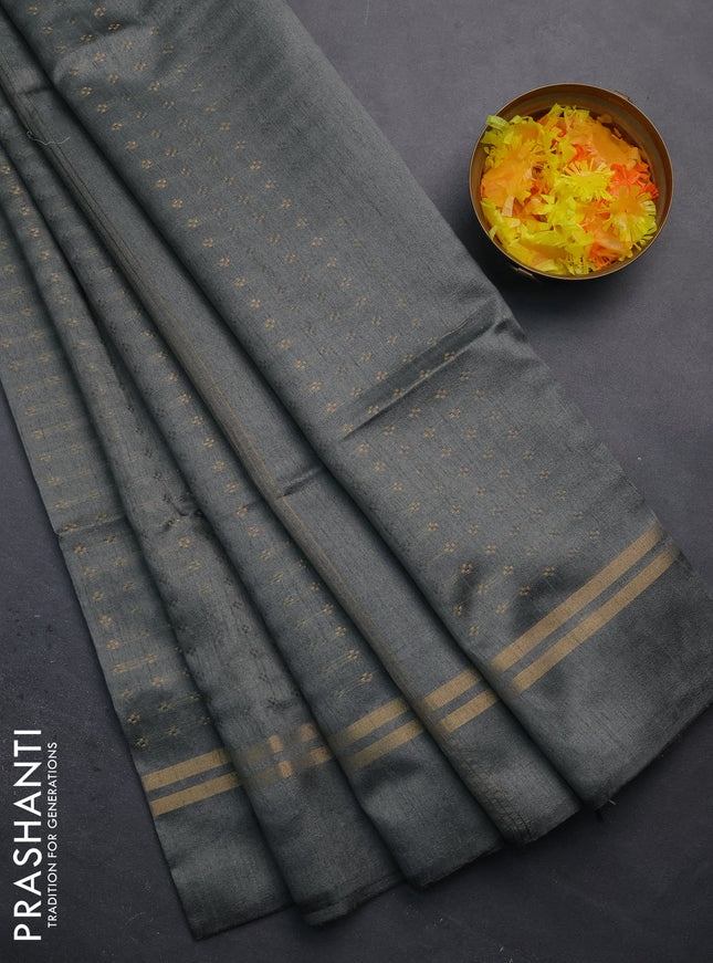 Semi dupion saree grey with allover zari woven buttas and zari woven simple border