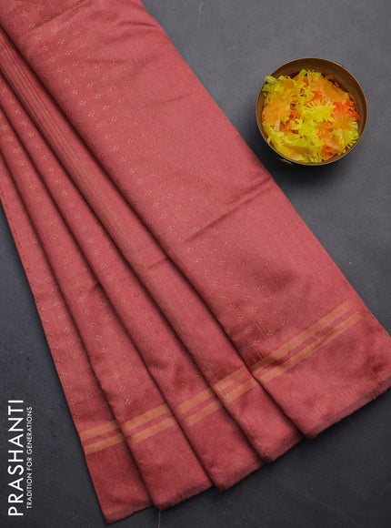 Semi dupion saree pastel peach with allover zari woven buttas and zari woven simple border