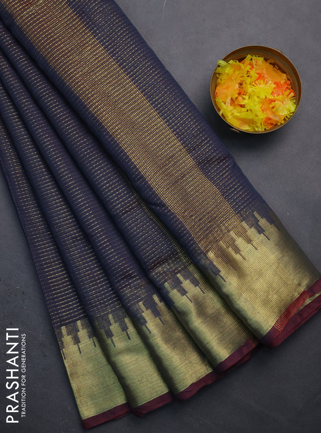 Semi dupion saree dual shade of greyish red with allover zari weaves and zari woven border