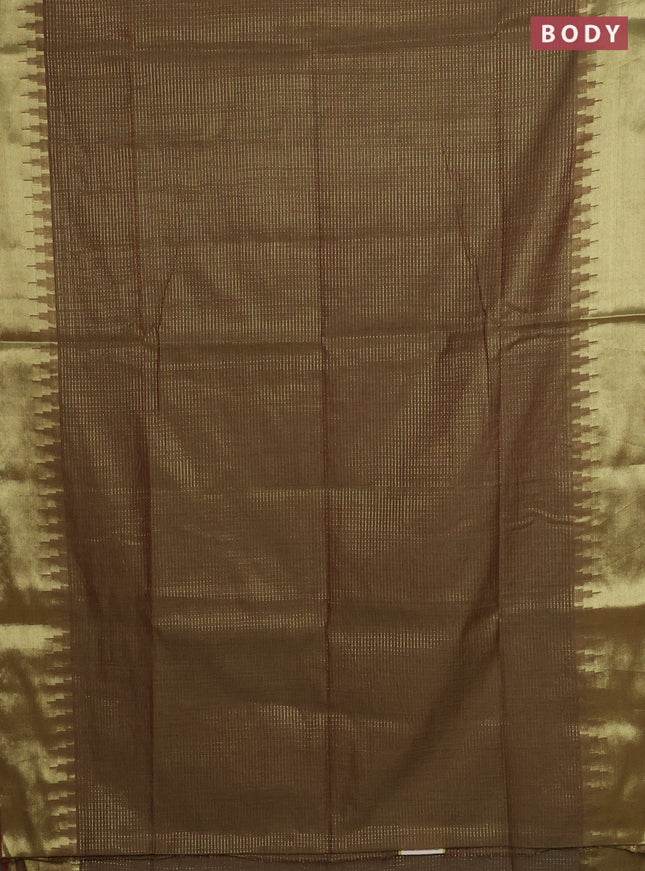 Semi dupion saree dual shade of green and red with allover zari weaves and zari woven border