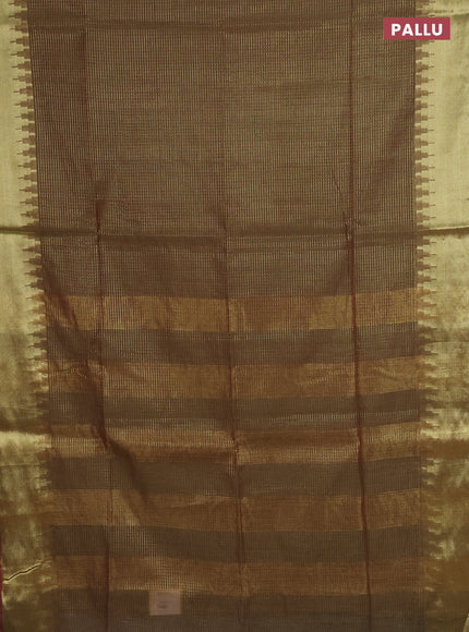 Semi dupion saree dual shade of green and red with allover zari weaves and zari woven border