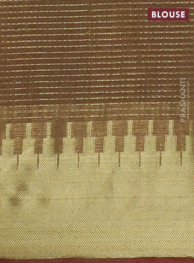 Semi dupion saree dual shade of green and red with allover zari weaves and zari woven border