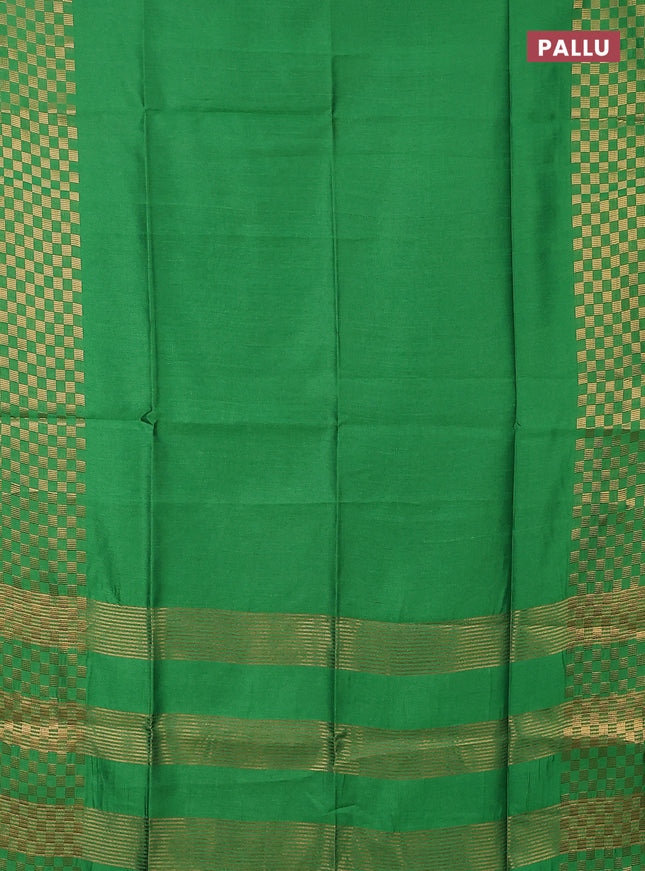 Semi dupion saree green with plain body and zari woven checked border