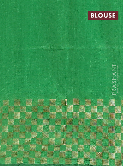 Semi dupion saree green with plain body and zari woven checked border