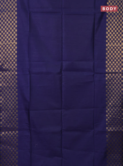 Semi dupion saree dark blue and teal blue with plain body and zari woven checked border