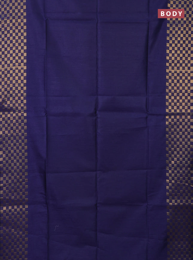 Semi dupion saree dark blue and teal blue with plain body and zari woven checked border