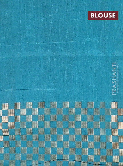 Semi dupion saree dark blue and teal blue with plain body and zari woven checked border