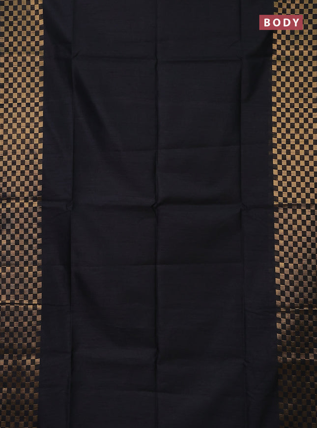 Semi dupion saree black and maroon with plain body and zari woven checked border