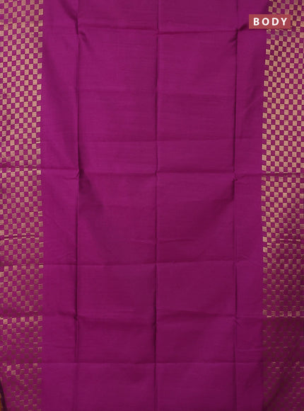 Semi dupion saree purple and orange with plain body and zari woven checked border