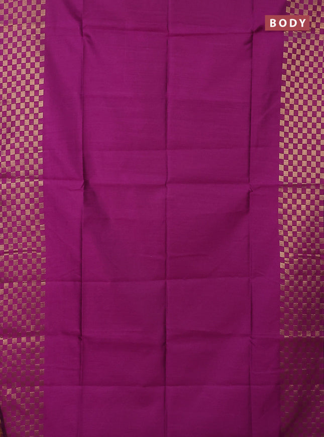 Semi dupion saree purple and orange with plain body and zari woven checked border