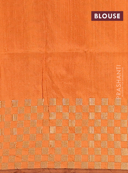 Semi dupion saree purple and orange with plain body and zari woven checked border