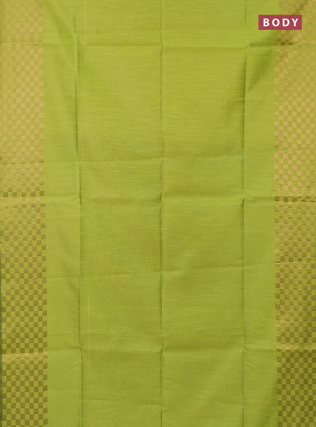 Semi dupion saree fluorescent green and black with plain body and zari woven checked border