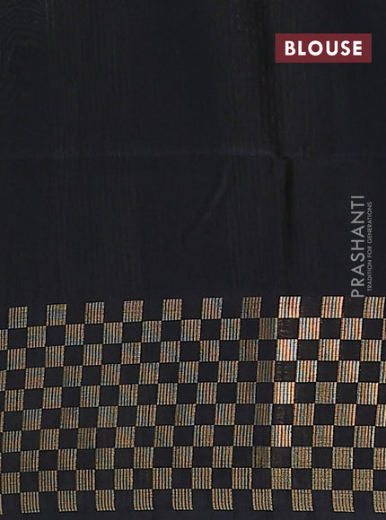 Semi dupion saree fluorescent green and black with plain body and zari woven checked border